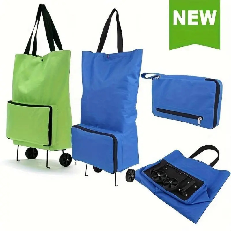 Foldable Shopping Basket Bag, 2-in-1 Durable Rolling Trolley with Smooth-Rolling Wheels, Large Capacity Cart for Grocery Shopping, Supports Loads of up to 15 kg, Rolling Trolley Tote, High-Capacity, Multi-Function, Compact, High-Strength, Outdoor Recreati