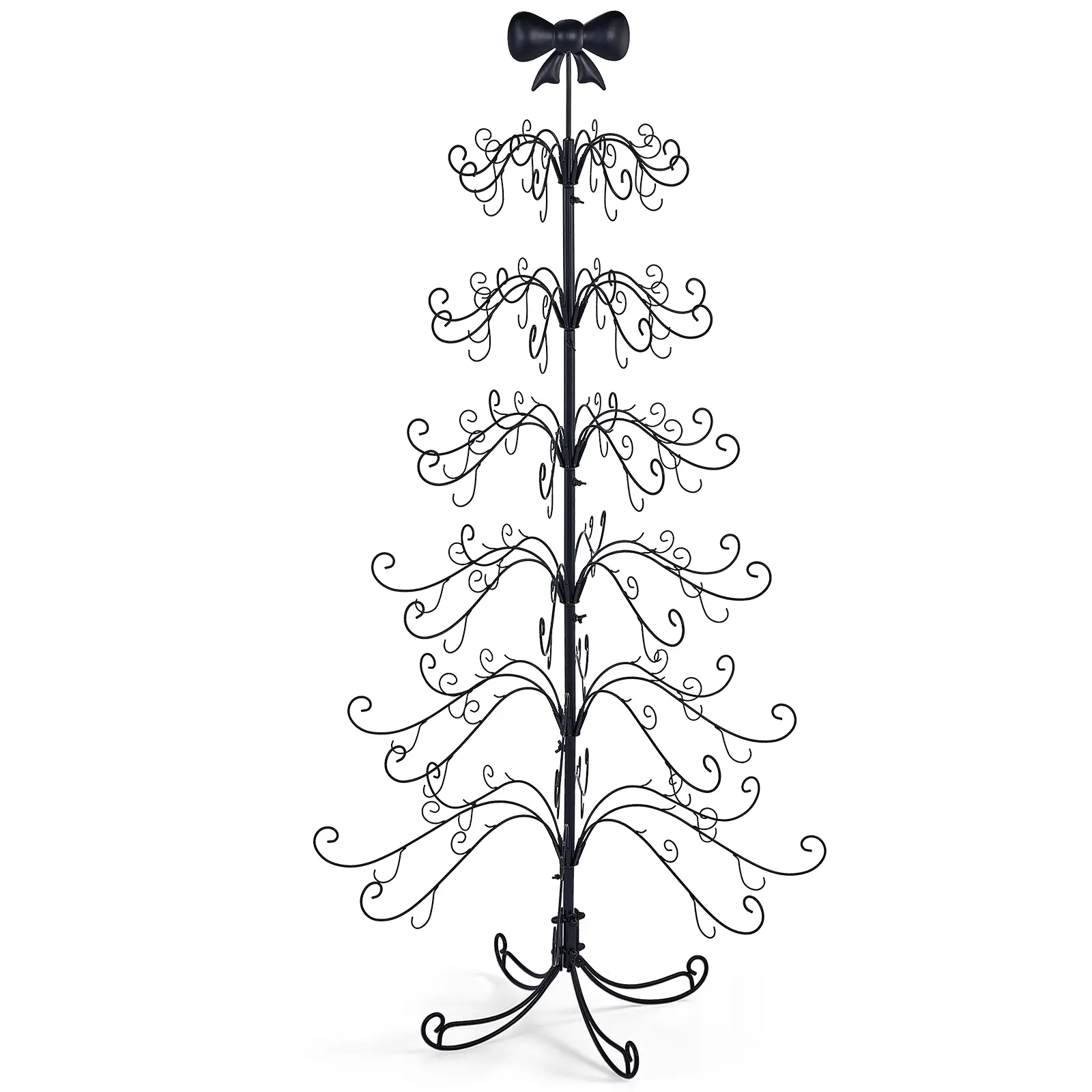 6ft Black PVC-Metal Artificial Christmas Tree with Bow Topper, No Extra Ornaments, Minimalist Holiday Modern Prop, Light-Compatible Decor for Home Daily Use & Camping Essentials (Halloween-Friendly)