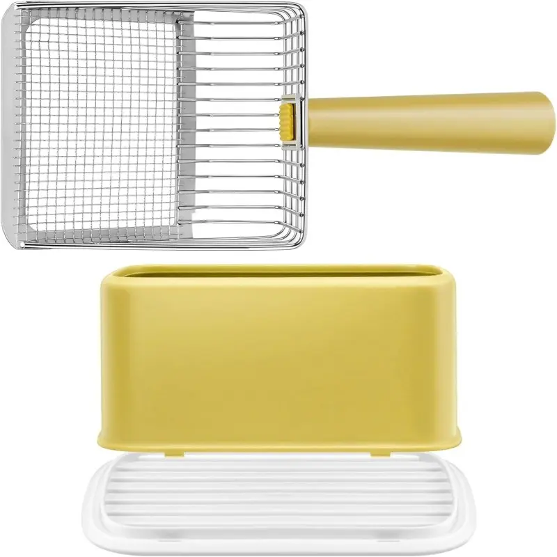 Stainless Steel Cat Litter Scoop with Storage Stand, Wooden Handle Metal Fast Sieve, Cat Toilet Cleaning Tool