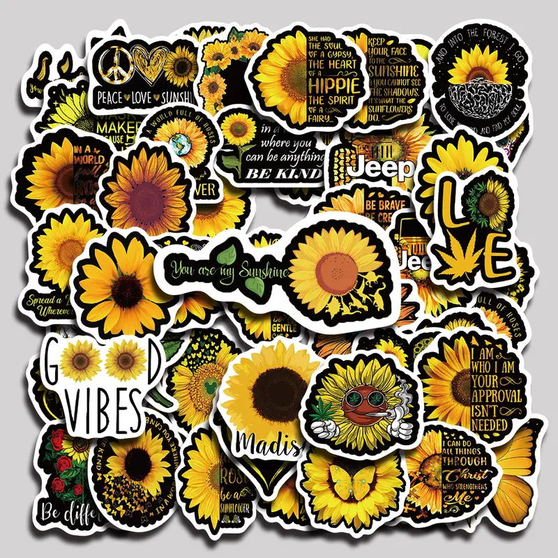50PCS sunflower Aesthetic Vinyl Stickers Pack for Laptop Water Bottle Phone Case Skateboard Journal Scrapbook DIY Decoration