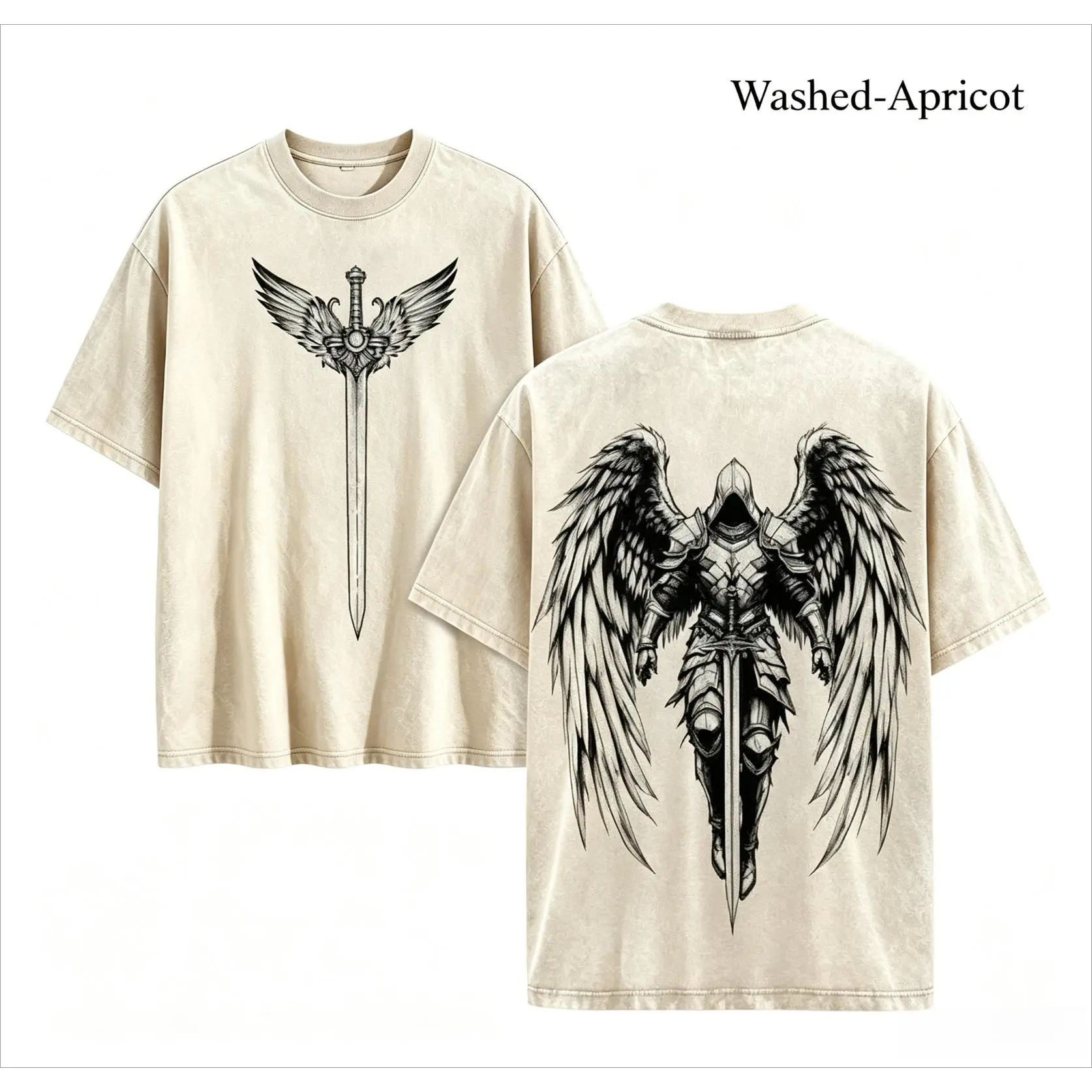 Saint Michael Archangel Graphic Tee - Unisex Vintage Washed Cotton Oversized Short Sleeve Crew Neck, Christian Gothic Artwork, Meaningful Gifts for Church Gatherings & Fitness Sessions, All Seasons Sports Top