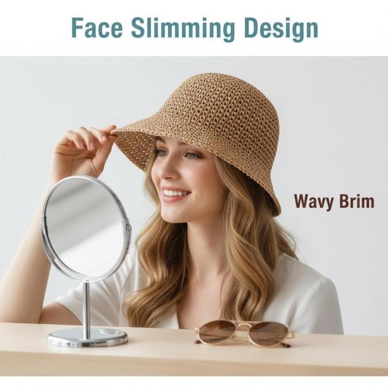 Chic Crochet Straw Bucket Hat for Women| Versatile Sun Protection Cap| Perfect for Daily Casual Wear