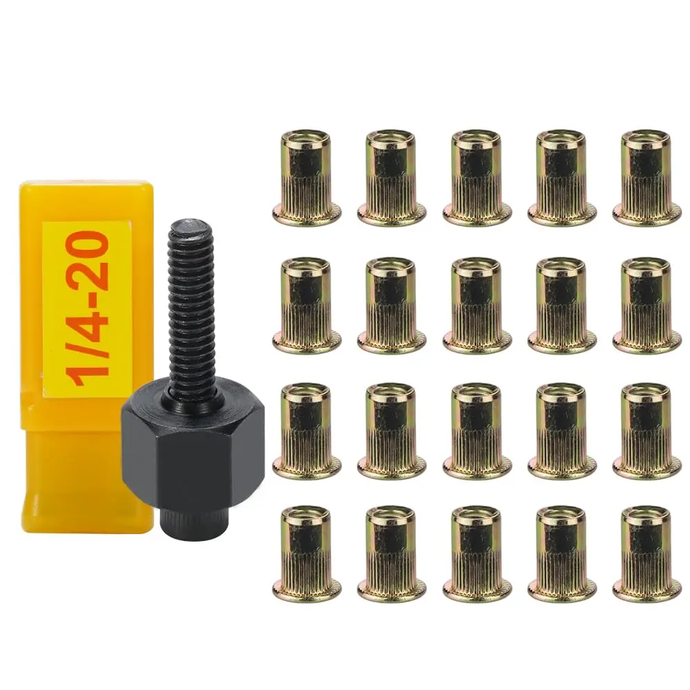 20 count 1/4-20 Rivet Nuts with Hand Rivet Nut Tool Set, Manual Rivnut Tool, Hand Nut Riveter Accessory for Simple Install (1/4-20)
