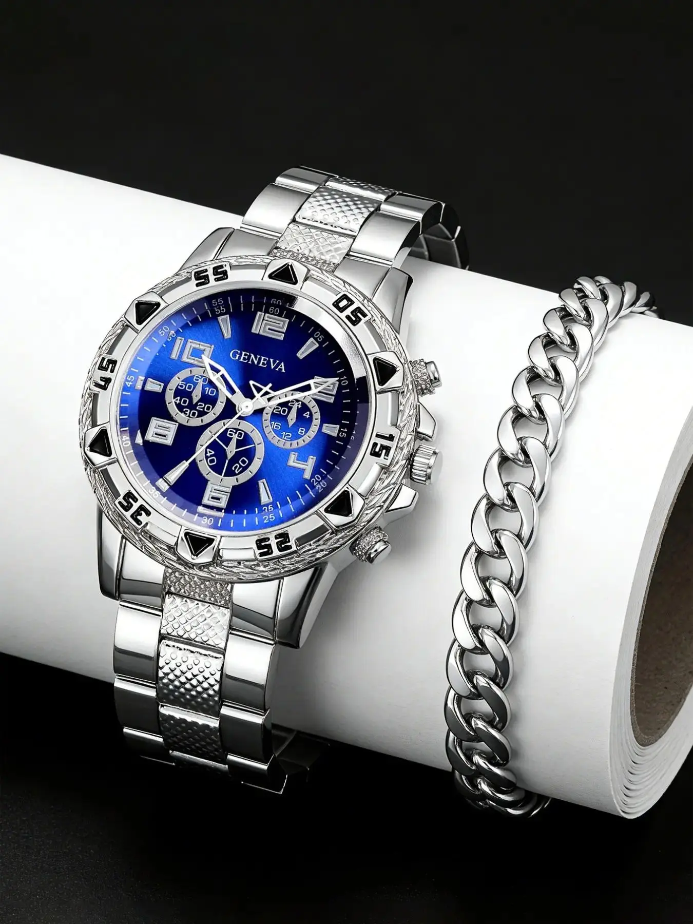 Trendy Fashion Men's Stainless Steel Quartz Movement Hardlex Glass Watch Set with Silver Color Bracelet, Perfect for Daily Wear, Parties, Holidays, Father's Day Gift, Quartz Analog Wristwatch