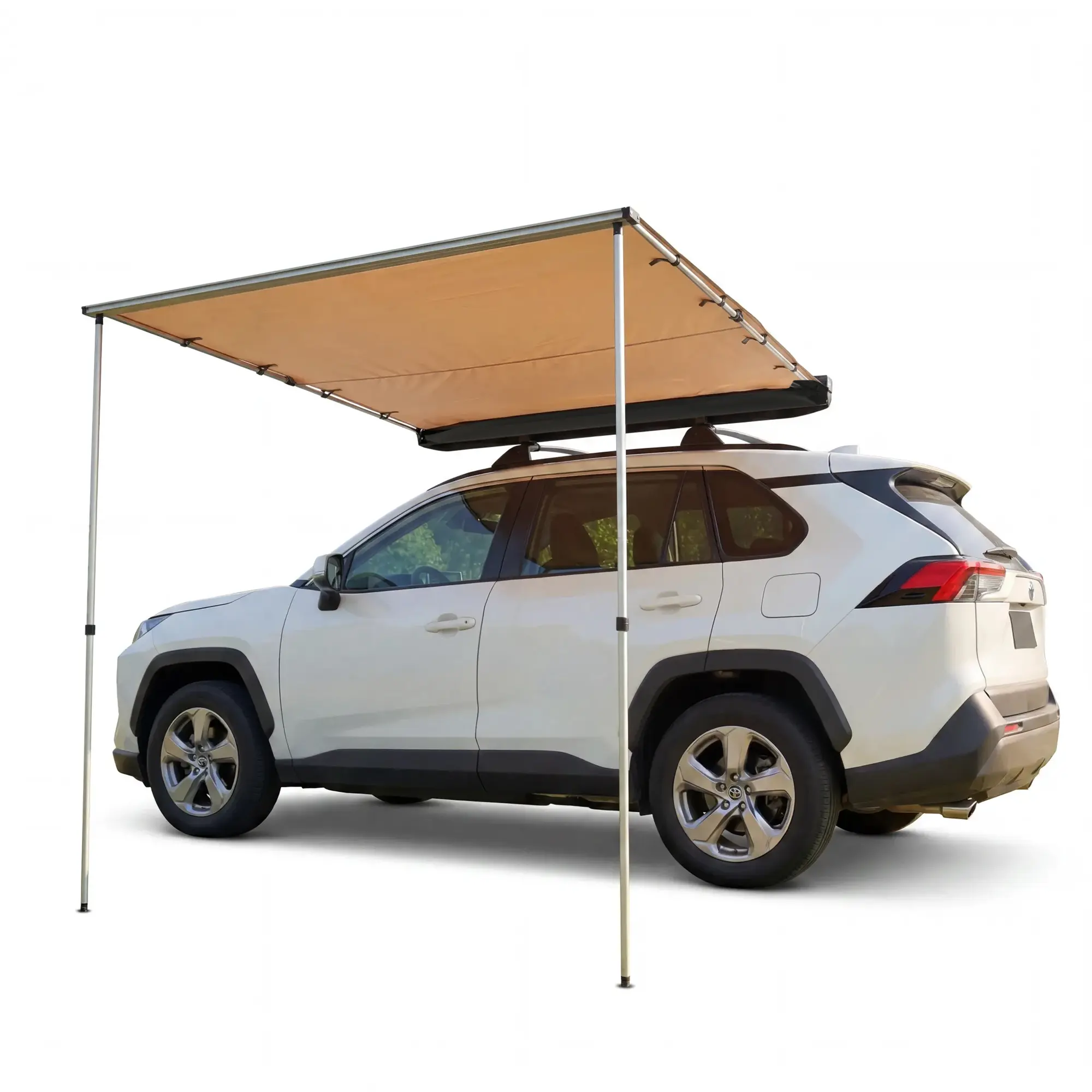 Retractable SUV/Truck Side Awning – Silver-Coated 600D Oxford Waterproof Ripstop Canopy – Adjustable Anodized Aluminum Twist-Lock Poles – UV Protection – Quick Mount Roof Rack Shade with Storage Bag