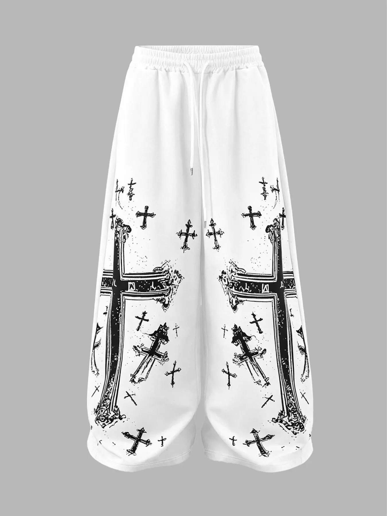 Men's Trendy Long Pants, Casual Pants, Retro Gothic Cross Graphic Printed Wide Leg Drawstring Trousers, Street Style Men's Loose Sweatpants, Y2K Grunge Aesthetic, Baggy Style, Casual Wear Bottoms for Weekend Hangouts and Live Music Festivals
