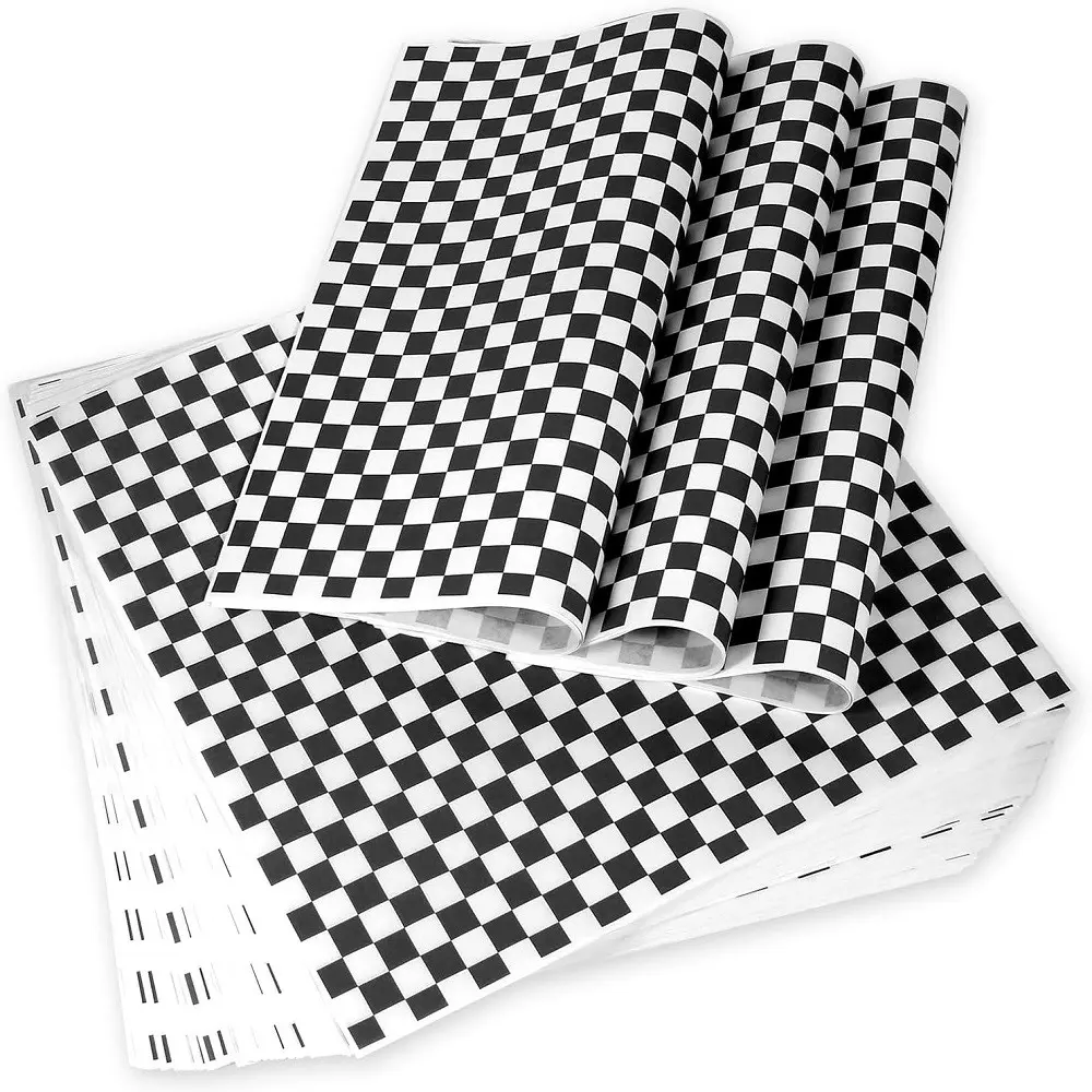 100pcs Deli Paper Sheets 12x12", Premium Food Basket Liners, Grease Resistant Wax Paper Sheets for Food, Classic Checkered Sandwich Wrapping Paper for Halloween Chirstmas Party
