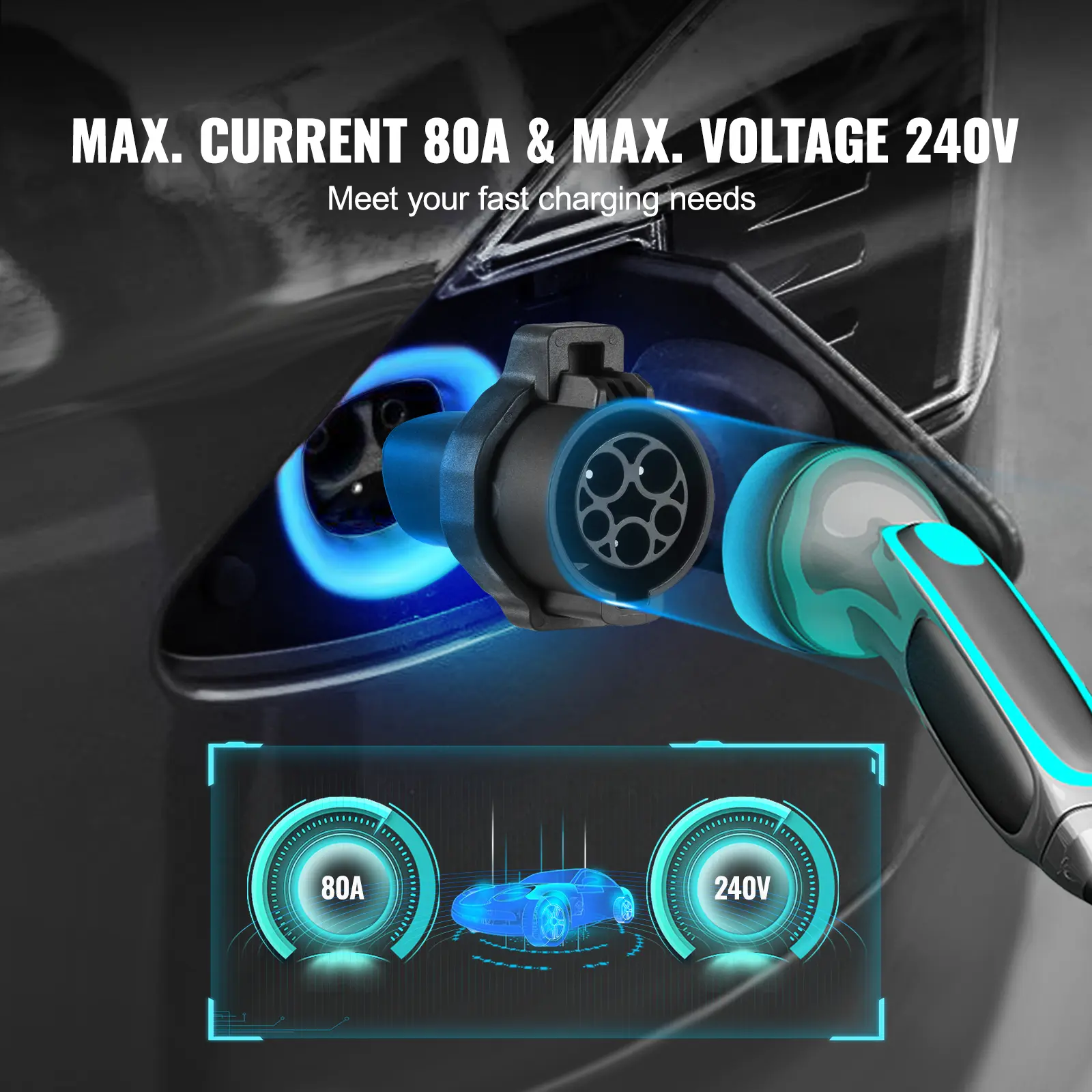 VEVOR J1772 To Tesla Charger Adapter, for EV Users, Max 240V Charging, Durable Plastic Body