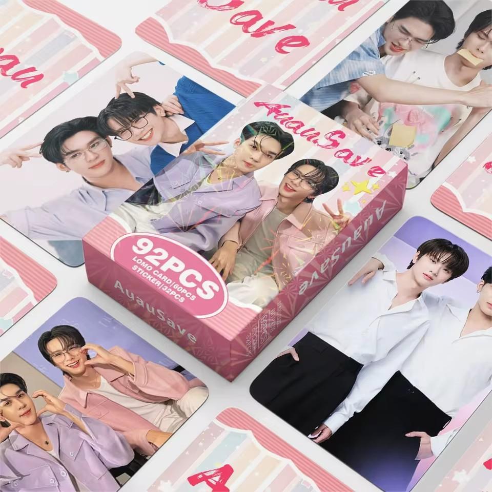 92Pcs/Set Thai Star Drama CP Laser Lomo Card - AouBoom BounPrem AuauSave Holographic Photo Cards with Bonus Stickers