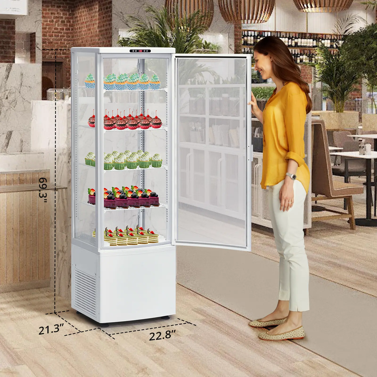 8.4 Cu.ft Commercial Freestanding Display Refrigerator, Beverage Refrigerator with LED Lighting, Double Tempered Glass Door, Auto Defrost & Adjustable Shelves, for Cafe and Restaurant