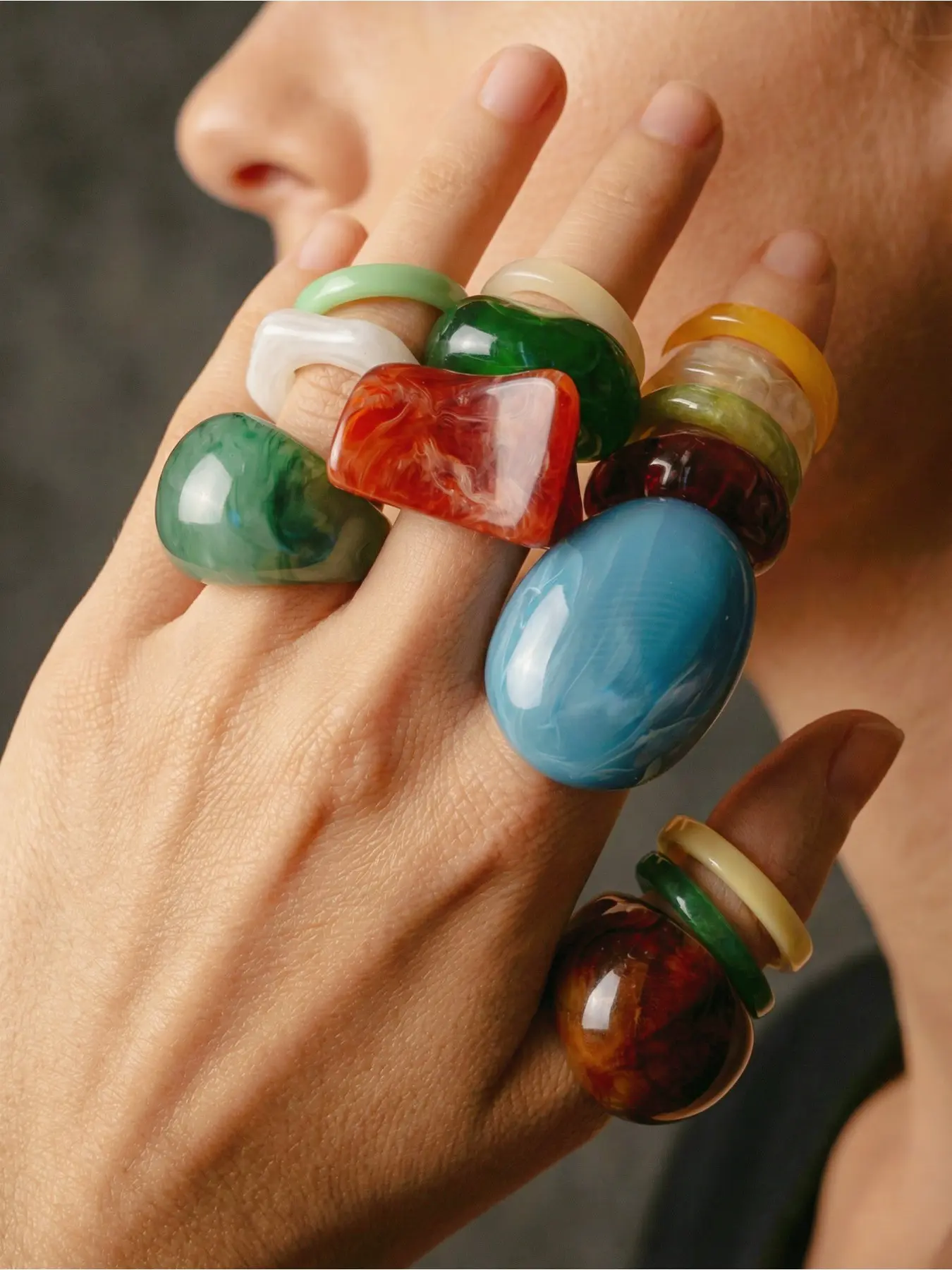 14 Pcs Boho Geometric Resin Stackable Rings, Multicolor Transparent, Unisex Design, Perfect for Daily Wear & Gifts