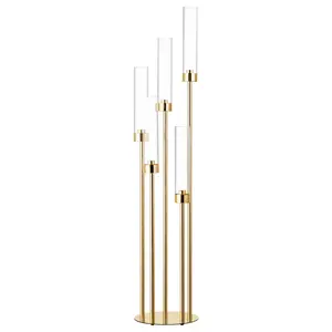 1/2/4Pcs Gold Candelabra Wedding Centerpieces for Tables 42.5" Tall 5 Arm Metal Floor Candle Holders with Acrylic Shades Detachable Taper Candlestick Standing Candelabras Pack for Reception Dinner Party Table Decor Anniversary