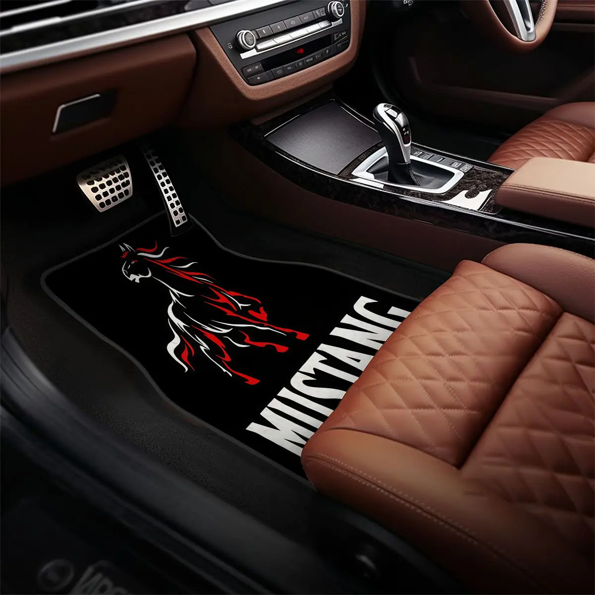 4-piece car floor mat set, featuring the M-Mustang silhouette pattern - suitable for all sedans, wagons, and SUV models - a perfect gift for everyone