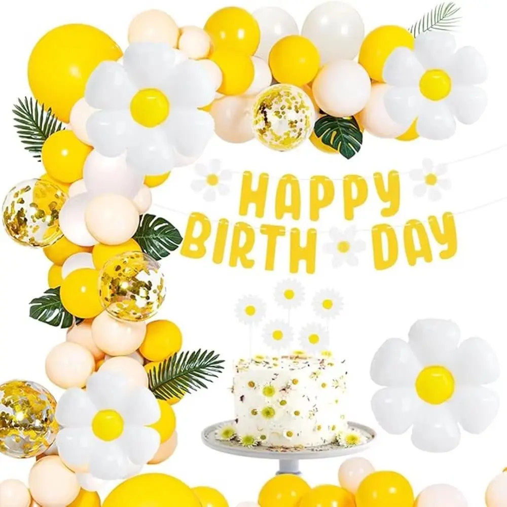 Daisy Theme Birthday Balloon Set, and Latex Balloons, Girl Baby Shower Wedding Party Decorations, Fun Celebration Supplies