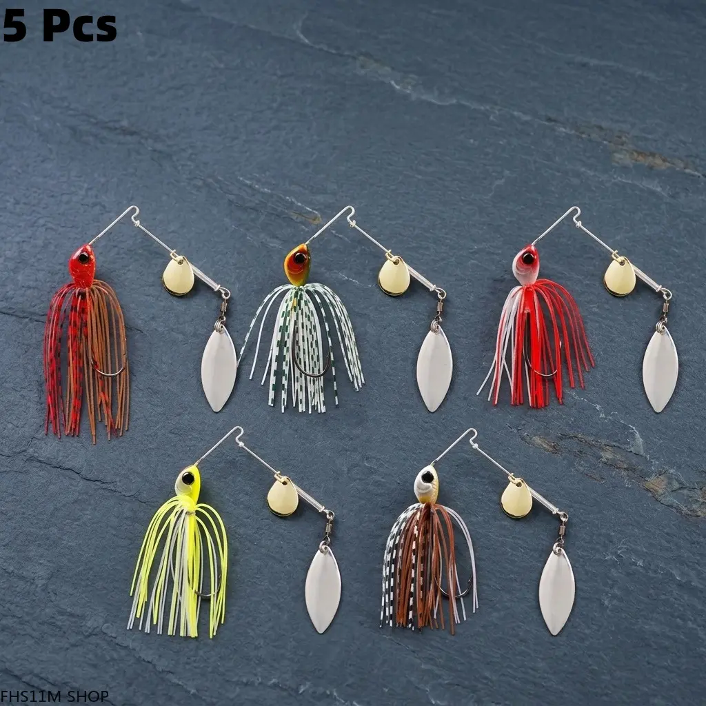 Bass Fishing Bladed Jigs Lure Kit, 5-Piece Spinnerbaits & Chatterbaits Set with Heavy-Duty Hooks, 12g & 18g Weights