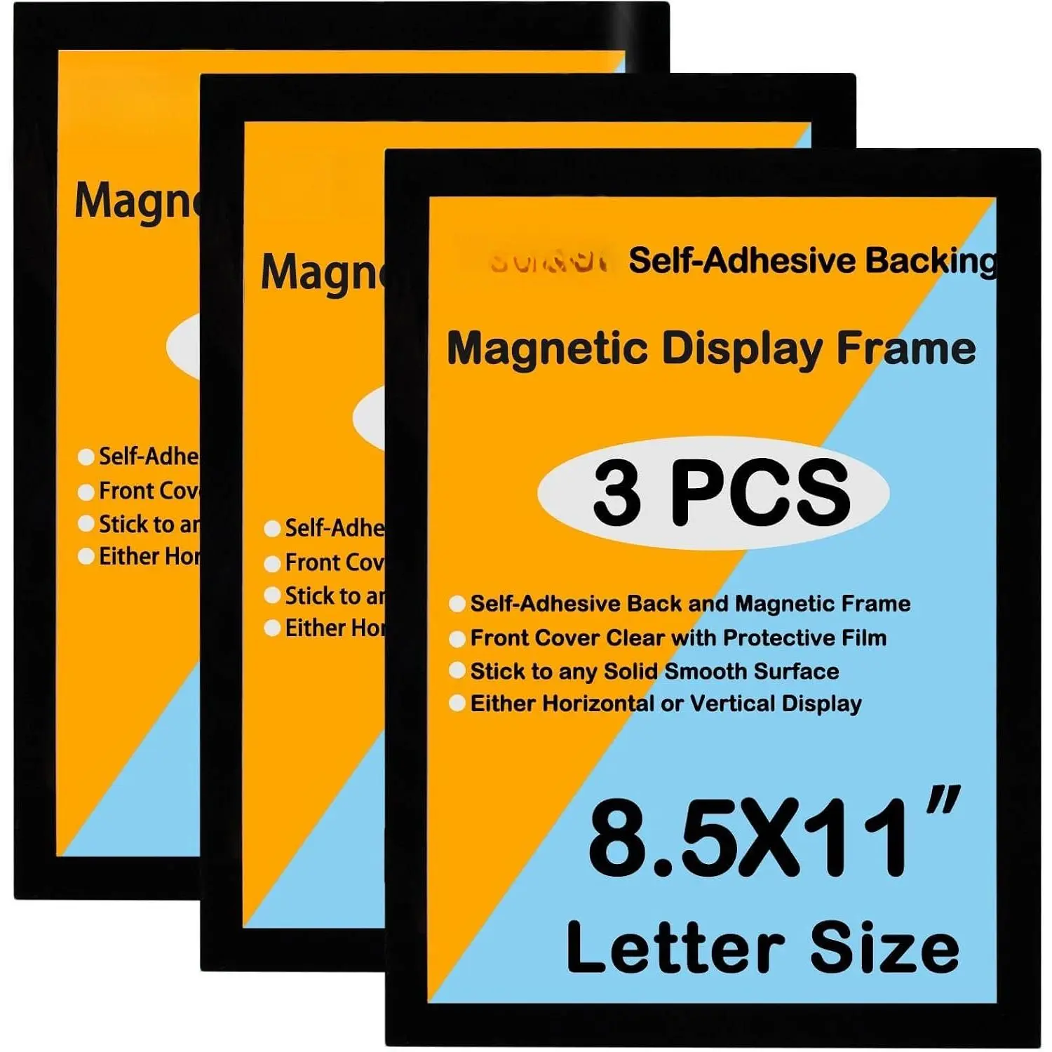3 count Self Adhesive  Sign Holder 8.5 x 11 inches,Wall Mount Plastic Display Frame,Adhesive  Framed Paper Document Sign Holder for  Office Store,Black
