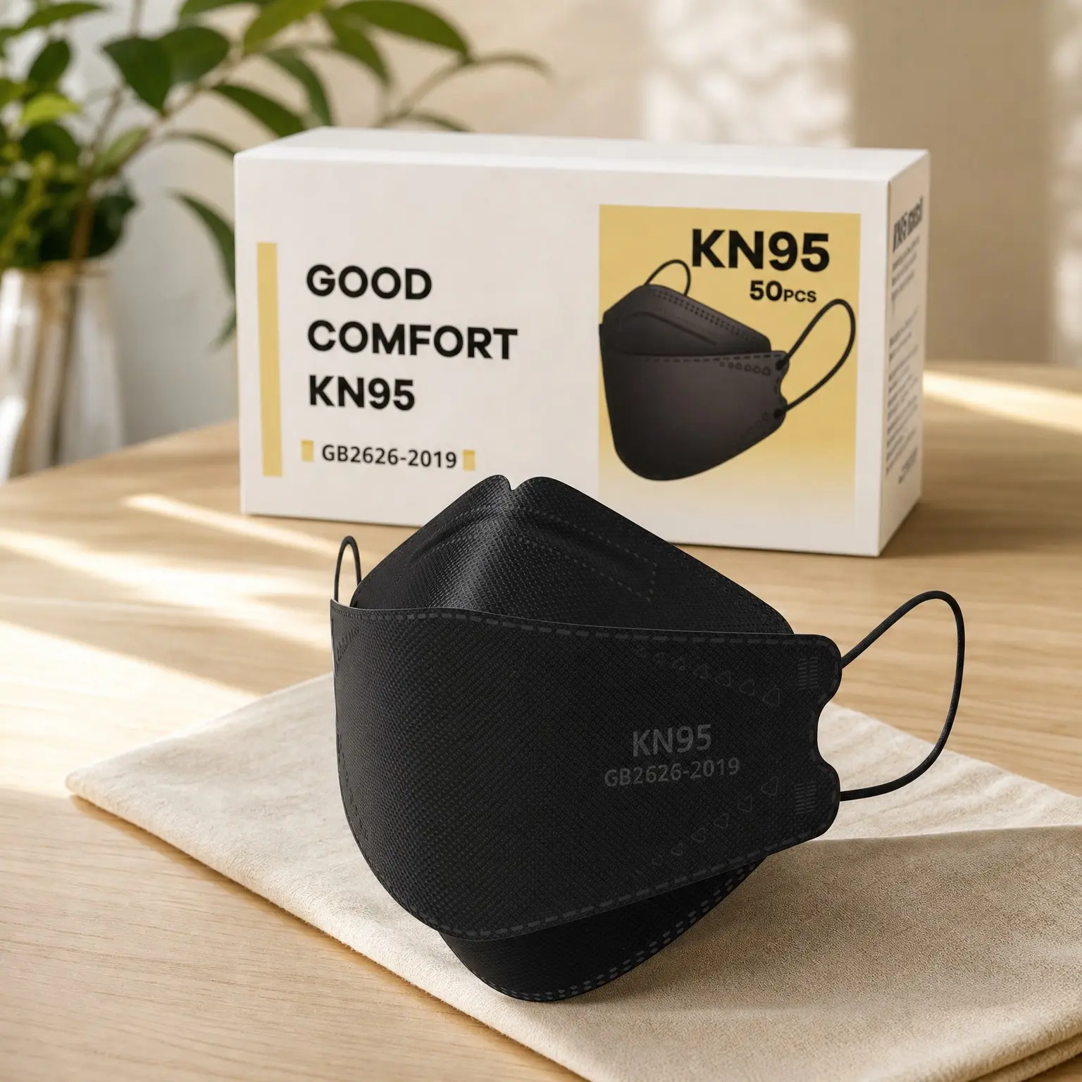 KN95 Face Masks 50 Pack, Breathable, Comfortable, Disposable, BlackGift