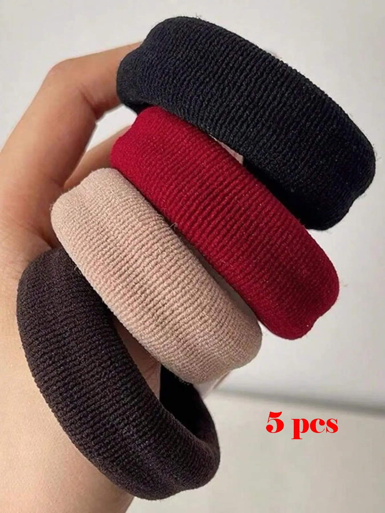 5 Pcs Women's Multi-Color Elastic Hair Bands, Wide Thick High-Elasticity Hair Ties, Ponytail Holders, Perfect for Daily High Ponytail Hairstyles, Elastic Hair Accessory