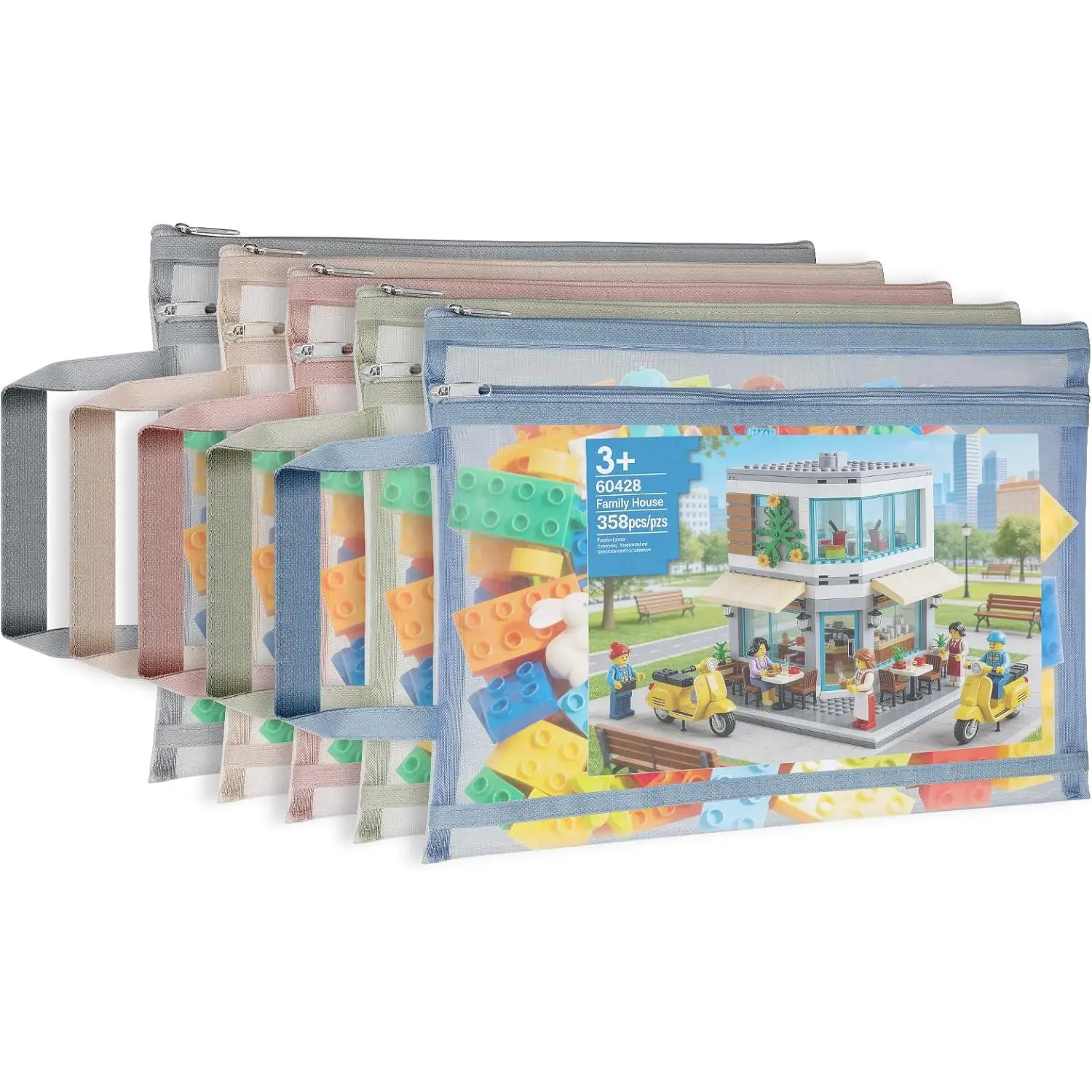 5 Pack Double-Layer Colored Mesh Zipper Pouch Bags with Handles, Nylon A4 Mesh  Storage Organizer Bags for Building Blocks, Puzzles, Suitable for , School, Office