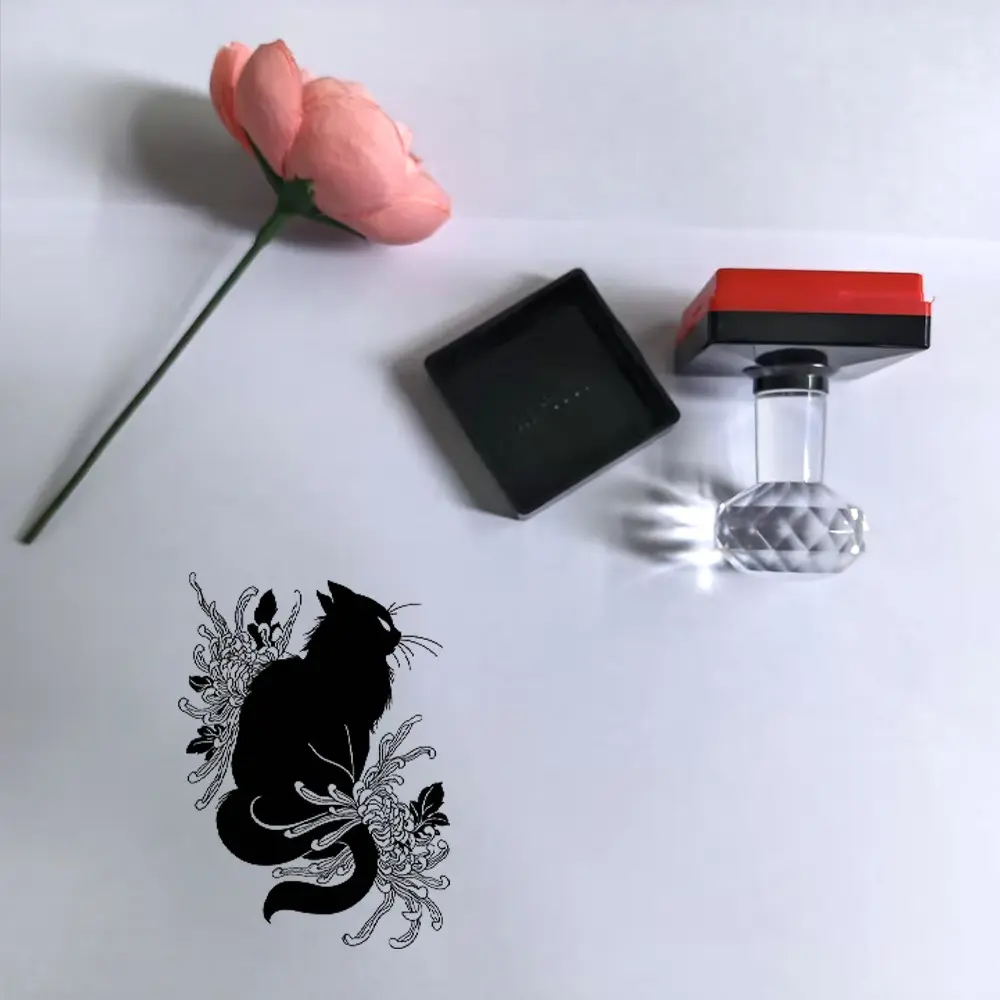 Self-Inking Rubber Stamps, Floral Cat Stamp, Gothic Diary Stamp, Floral Small Cat Stamp, Scrapbook Supplies, Handmade Stamps, Scrapbooking
