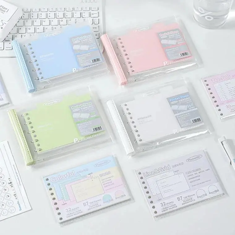 Kawaii B7 Binder Pocket Planning Notebook - Colorful Refill, Line Grid Refill, Organize Notes, Yearly-Daily-Weekly Agenda, School Stationery for Home Supplies, Grids & Lines