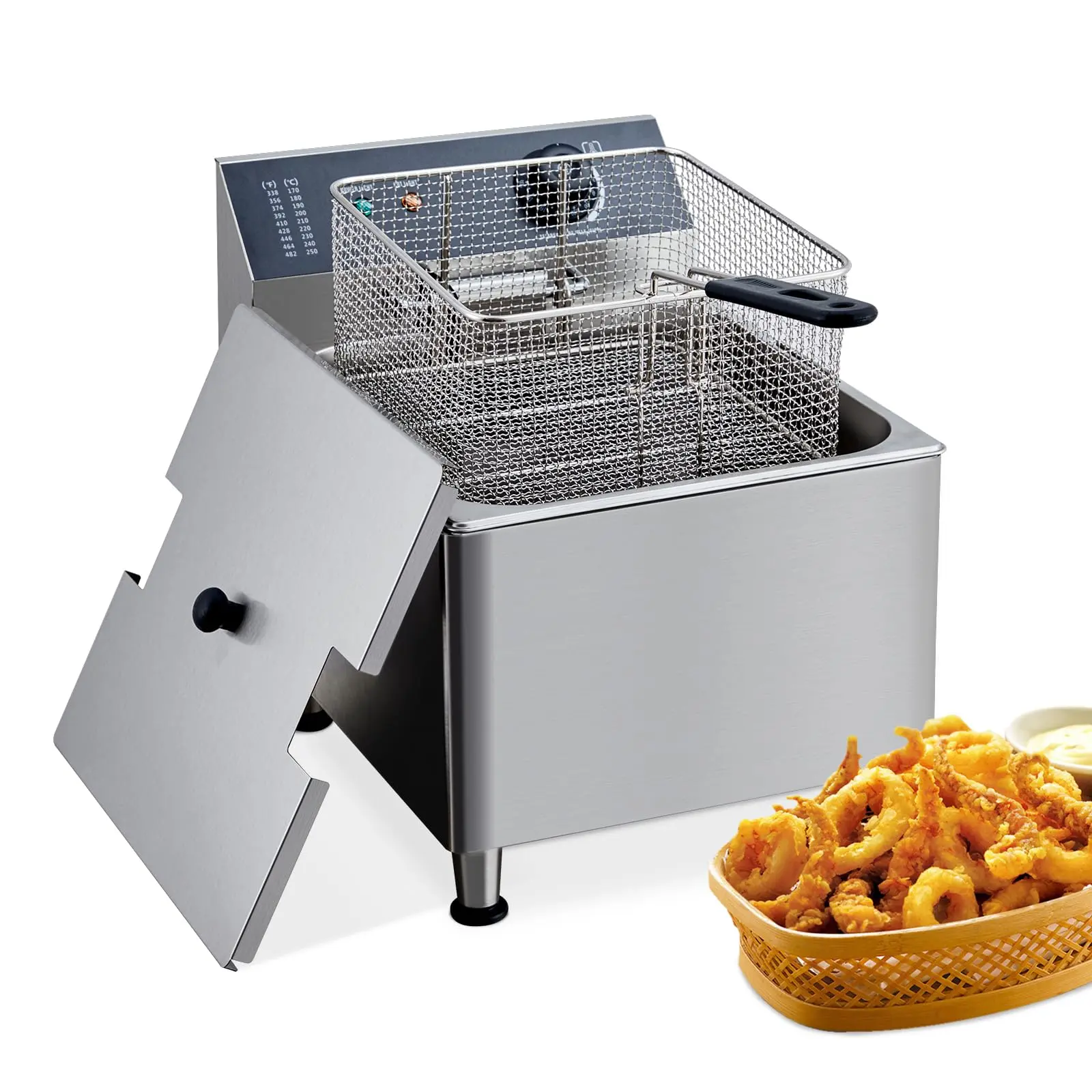 GARVEE11.6QT Electric Deep Fryer with Adjustable Temperature, Stainless Steel, 11L Capacity, Basket & Lid Included, 5000W/1700W Power Options, Perfect for Home & Restaurant Use, Ideal for French Fries, Donuts, Onion Rings