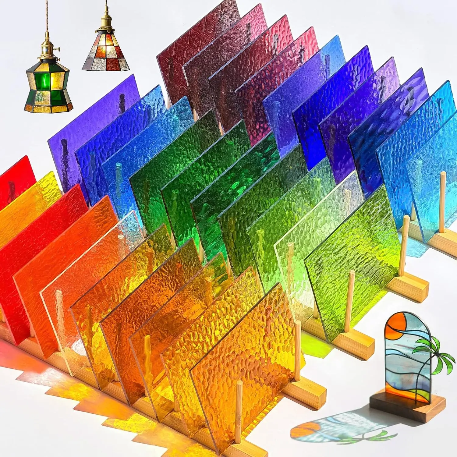 30 Sheets 6 x 4 Inch Transparent Cathedral Stained Glass Sheets, Rainbow Stained Glass Supplies for Window Arts, Mosaic Tiles Crafts, DIY Home Glass Decor & Suncatchers
