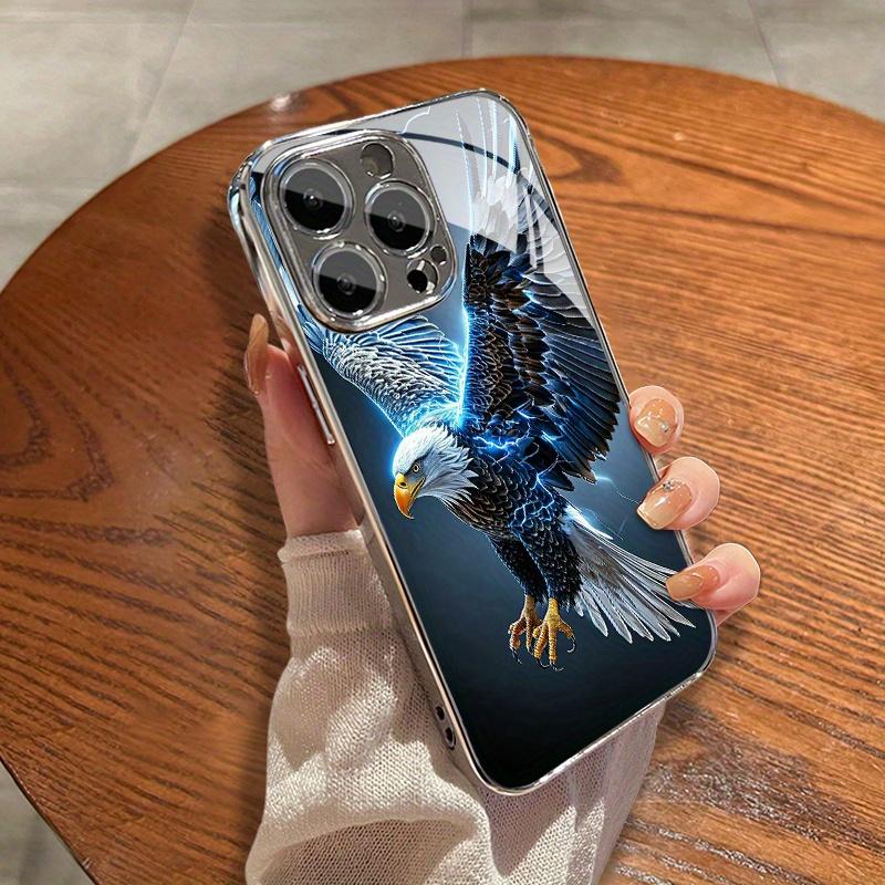 Lightning Eagle personalized pattern glass electroplated phone case with lens protection, suitable for iPhone 17 16 15 14 13 12 11 pro max