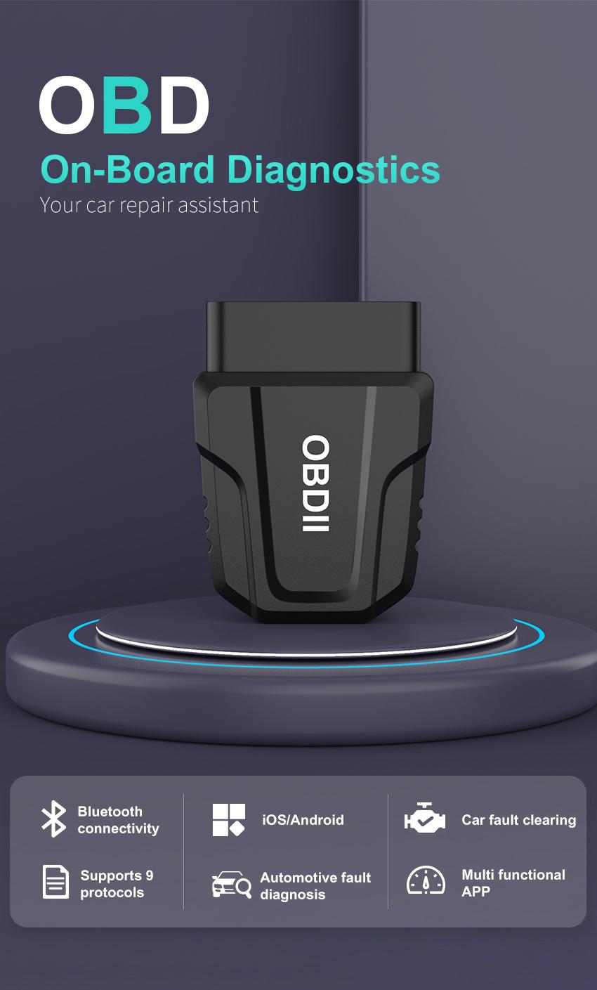 Bluetooth OBD2 Scanner, No Subscription Fee, OBDII Car Code Reader Diagnostic Tool, Diagnose Check Engine, ABS, SRS, TPMS & More, Live Data, Full System Scan, Supports USA/Canada Vehicles 1996+