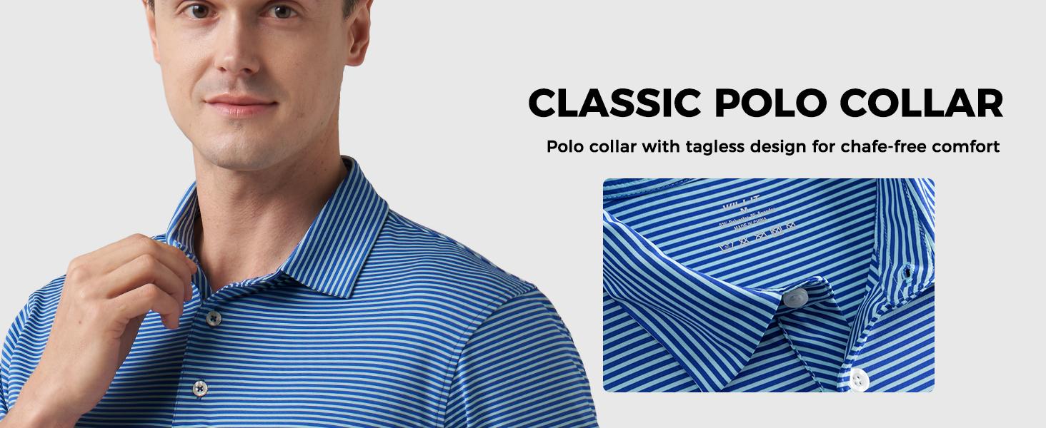 Willit Men's Golf Polo Shirts Short Sleeve Striped Performance Moisture Wicking