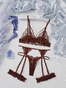 Women's Sexy Lingerie Wireless Underwear 4-Piece Set (Wire-Free / Thong / Garter Belt & Thigh High Stockings) , Ideal for Private Parties & Valentine's Day Gifts rave outfit curvy bra and sheer blouse Womenswear