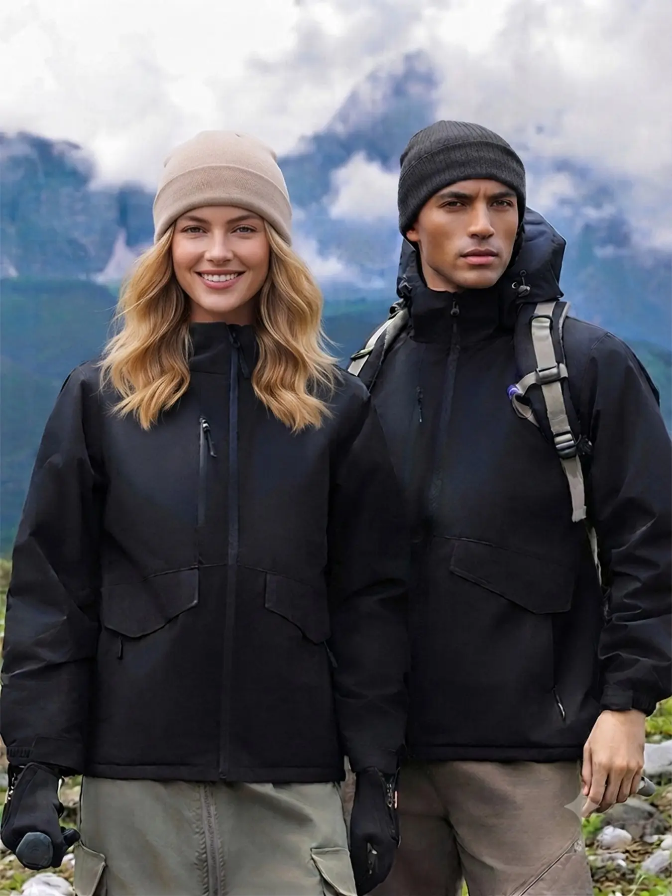 Unisex Waterproof Outdoor Hiking Jacket, Windproof Warm Winter Mountain Hooded Coat, Men's & Women's Adventure Outerwear, Casual Outdoor Jacket