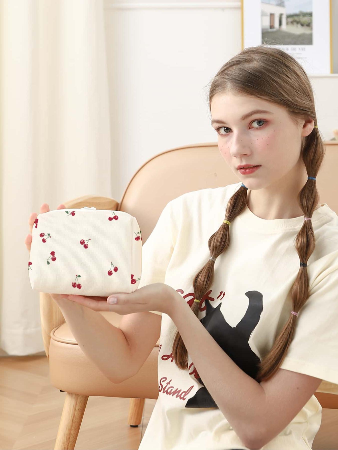 Cherry Pattern Makeup Bag, Casual Fashion Multi-functional Makeup Bag, Travel Makeup Bag, Suitable for Leisure Travel, Business Trips