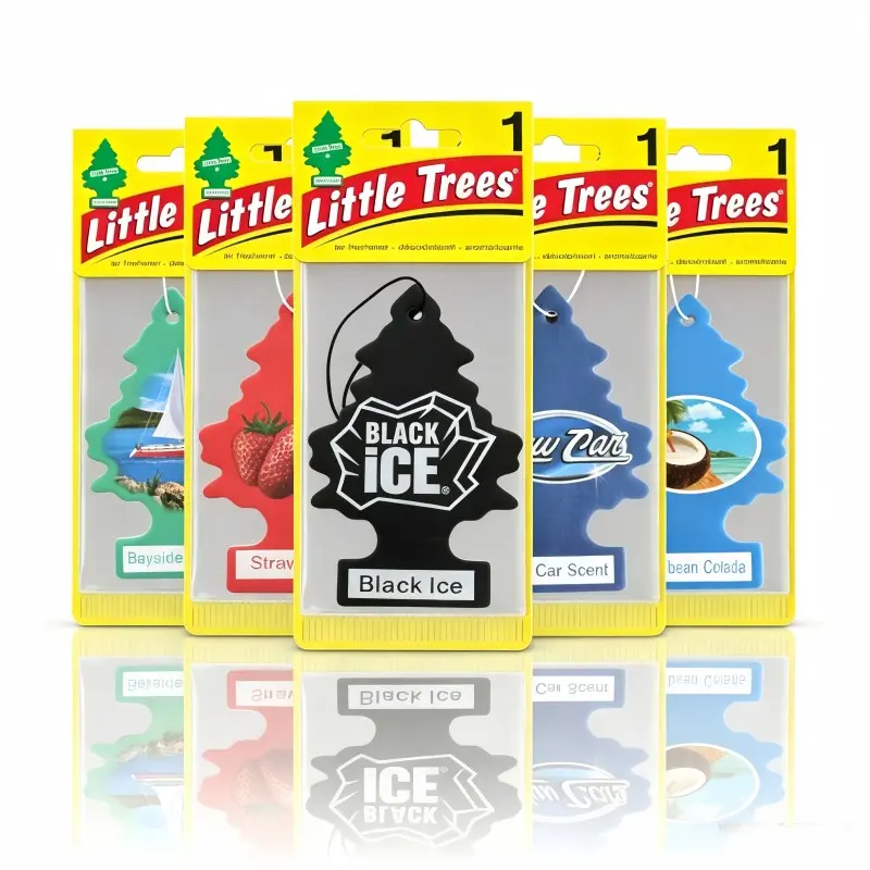 5pcs LITTLE TREES Hanging Car Air Freshener Car Fragrance, 5 Mixed Scents Black Ice/Strawberry/New Car/Caribbean Colada/Bayside Breeze, Tree Shaped Rearview Mirror Auto Scent Decor
