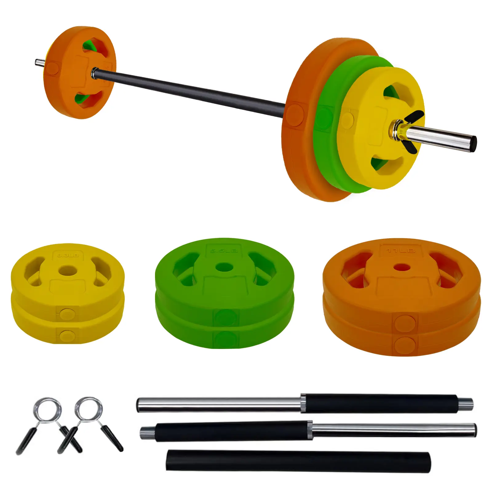 Adjustable Barbell Sets (11LB,40LB/20KG) - PU Coated, Padded Bar, Reinforced Shoulder Pad, Multi-Weight Plates, Clamp Collars, Round/Square, Black/Multi-Color for Strength Training, Budget-Conscious Upgraders, Reduces Joint Strain, No, Unisex