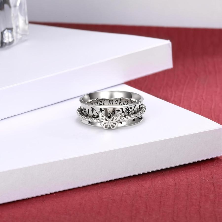 Butterfly Rotating Anti-Anxiety Ring, Shiny Inlaid Premium Jewelry, Daily Casual Style, Ideal Gift for Girls and Women