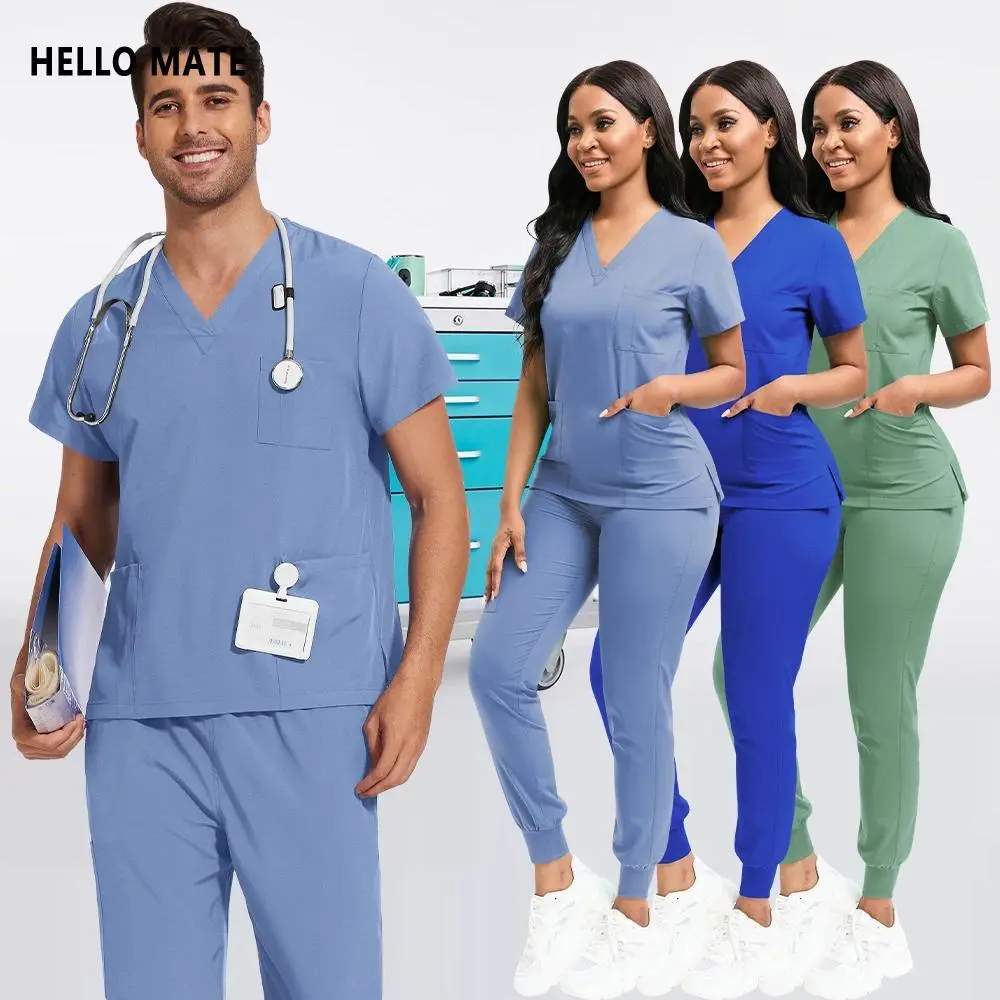 Wholesale 2-piece Set Clinical Workwear Pharmacy Lab Work Suit Medical Top Pants Dentist Overalls Nurse Doctor Surgical Uniforms