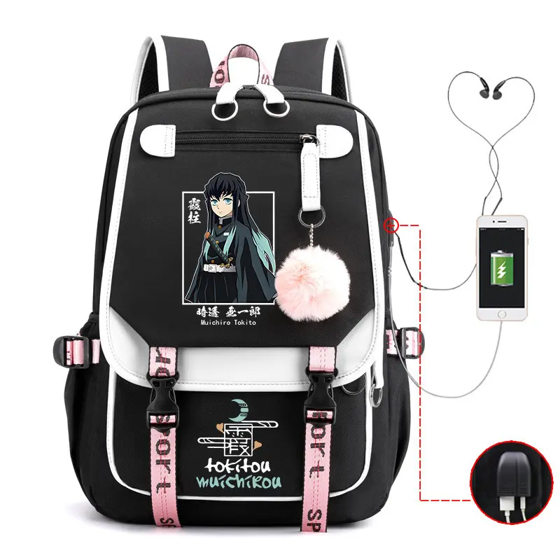 Demon Slayer Anime Backpack, USB Charging Large Capacity Student School Bag, Ergonomic Campus Backpack for Kids Teens, Fashion Travel Daypack