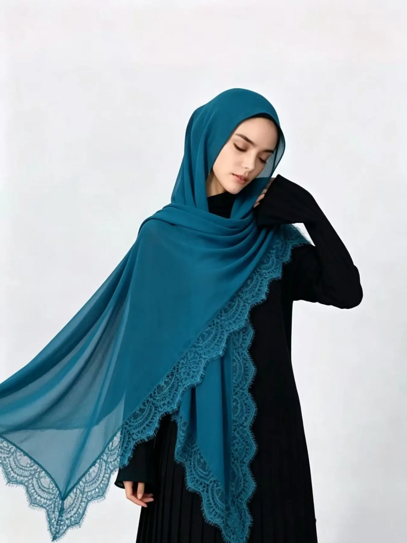 Modal Viscose Lace Trim Scarf, Elegant Loose-Fit Long Scarf, Soft Breathable Sun Protection, Versatile Women's Accessory