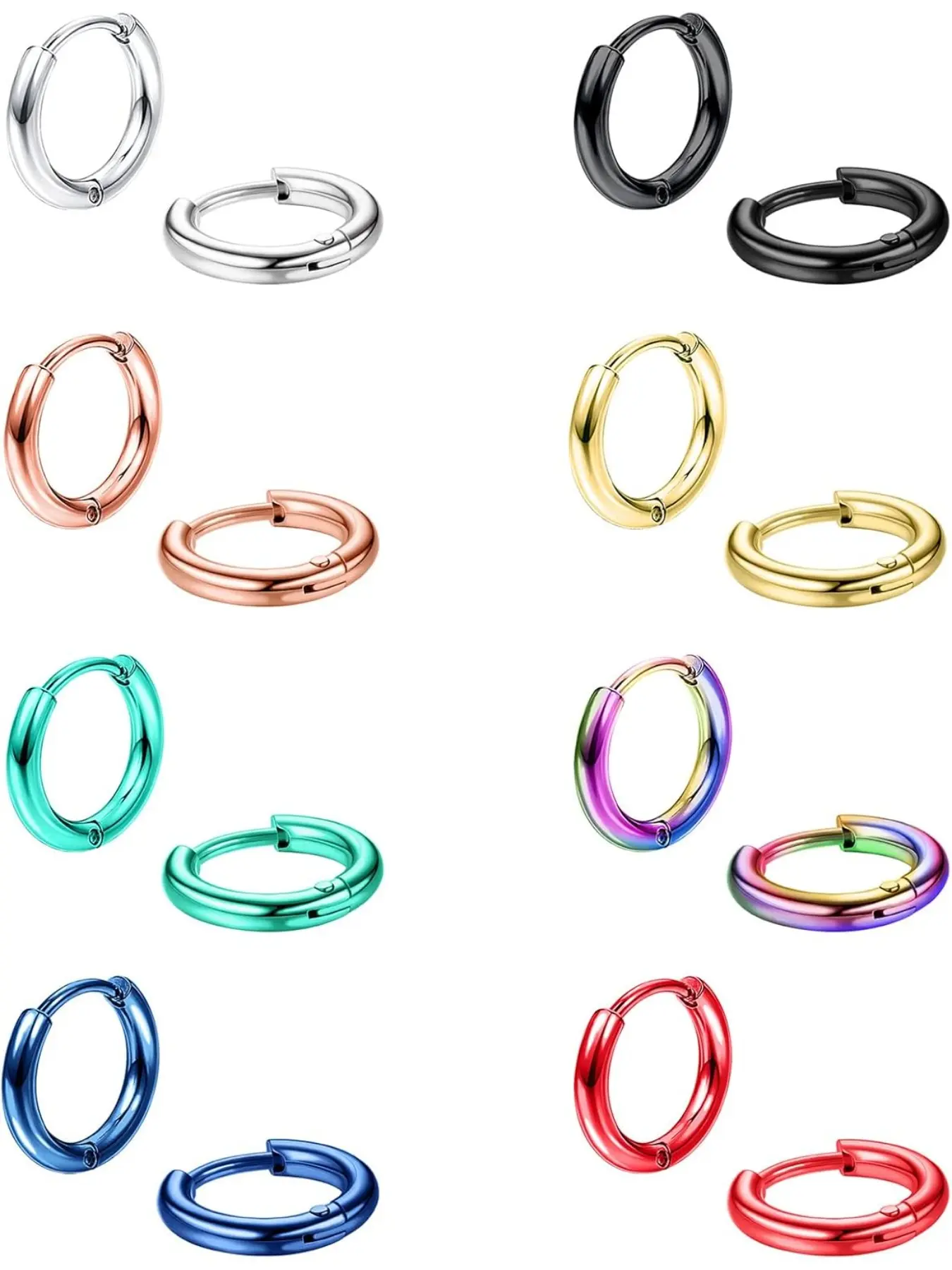 8 Pairs 316L  Stainless Steel Small Hoop Earrings for Men Women Hypoallergenic Huggie Hoop Earrings Cartilage Helix Lobes Sleeper Hoop Earrings Set Hoops Earrings 18G 20G 8mm/10mm/12mm/14mm