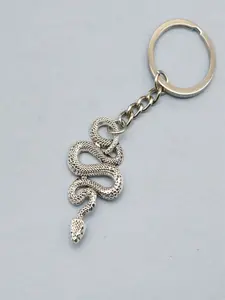 Vintage Geometric Snake Keychain, Punk Style Coiled Snake Pendant, Unique Motorcycle Backpack Charm, Zodiac Snake Gift