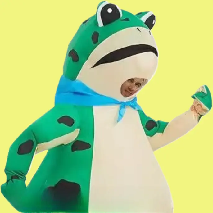 Adults' Funny Inflatable Costume, Green Frog Mascot Outfit in Lightweight Breathable Fabric with Built-in Fan, Green Frog Transparent Face Mask for Halloween Cosplay, 120*30cm, Cosplay Suit, Full Body, Breathable Poly, Astronaut