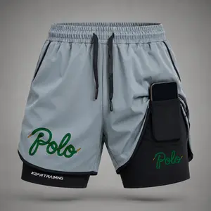 Men’s Script Letter Print 2-in-1 Utility Shorts, Lightweight Quick-Dry Athletic Shorts with Built-in Liner, Secure Phone Pocket, Adjustable Waist, Casual Gym Running Shorts for Daily Wear