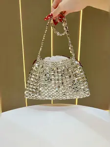 New Elegant Evening Dinner Bag, Lightweight Luxury Woven Hollow Out Crossbody Shoulder Bag, Perfect for Weddings and Parties