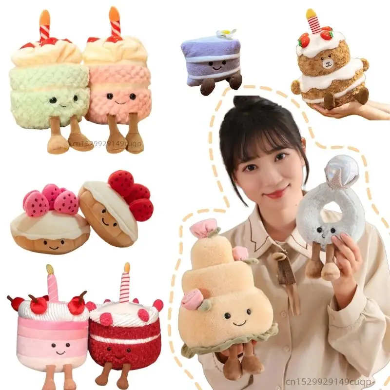 Kawaii Cartoon Hot Cake Plush Doll High Quality Soft Stuffed Fruit Strawberry Wedding Cake Simulation Food Plush Toy Home Decor