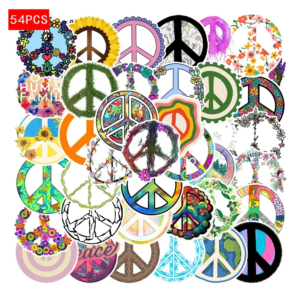 54 Peace Sign Sticker Set, Waterproof Car Cup Luggage Phone Laptop Stickers, Decorative Vinyl Decals, Durable Adhesive Labels