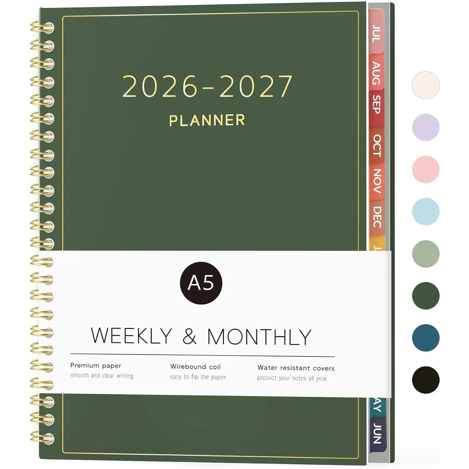 Academic Planner 2026-2027, Weekly & Monthly Calendar Planner, A5 | July 2026-June 2027, 6" X 8" Daily Agenda Book, Flexible Cover Notebook, School Teacher Student Supplies Organizer Dark Green