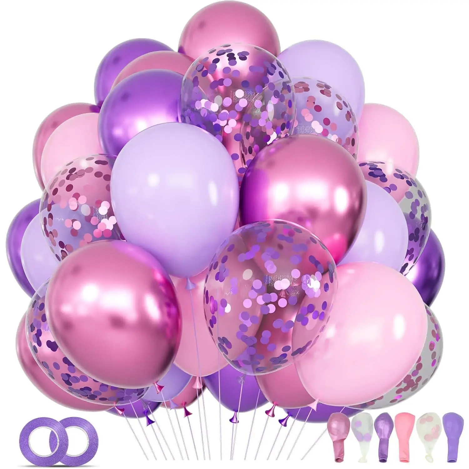 68Pcs Pink and Purple Balloons 12 Inch Metallic Purple Pink Latex Balloon Confetti ballons with Ribbons Party Balloons for Wedding Girls Birthday Shower Decorations.