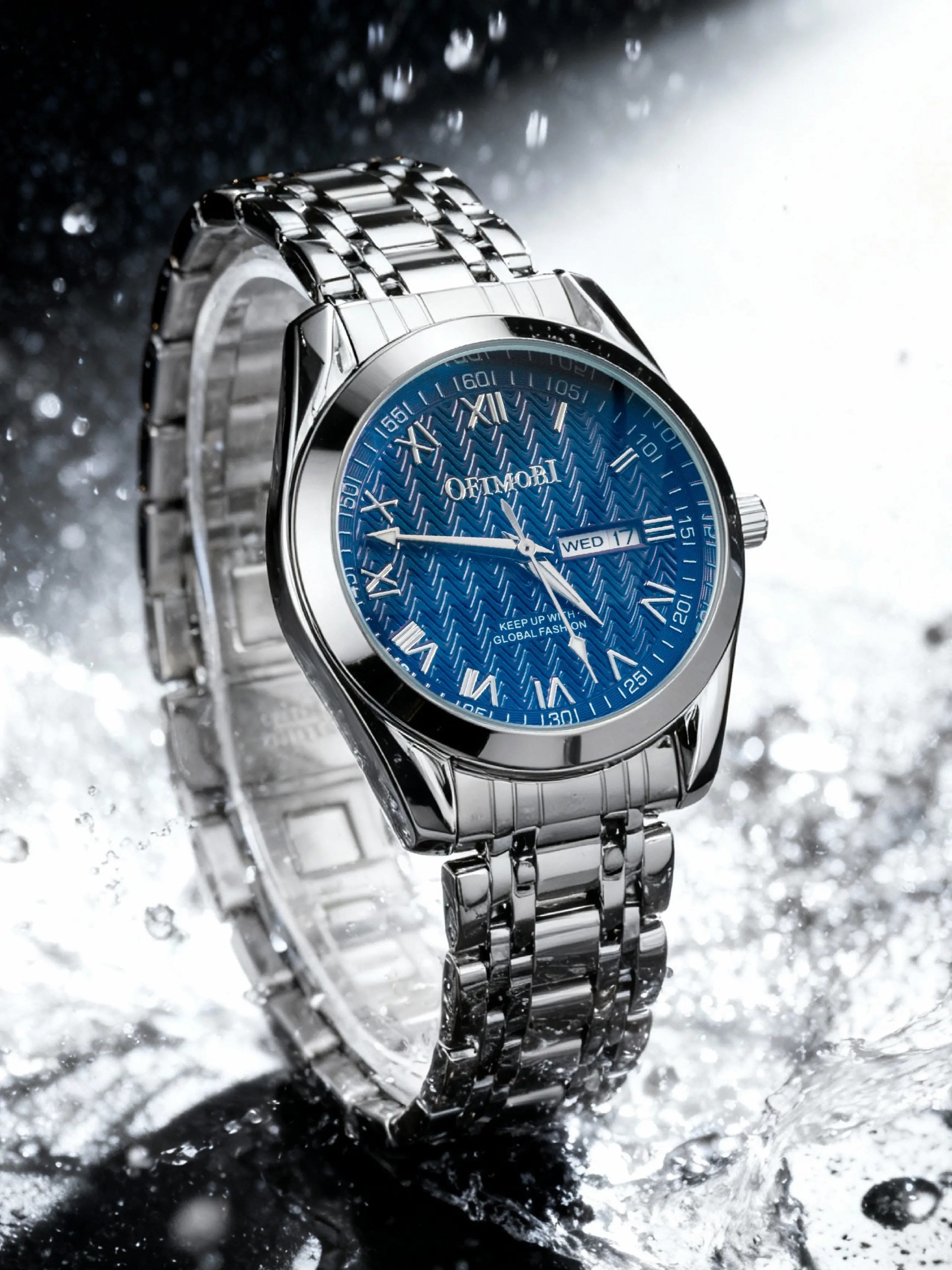OFIMOBI Mens Watches Chronograph Business Dress Quartz Stainless Steel Waterproof Luminous Date Wrist Watch,Arabic Calendar Adjustable