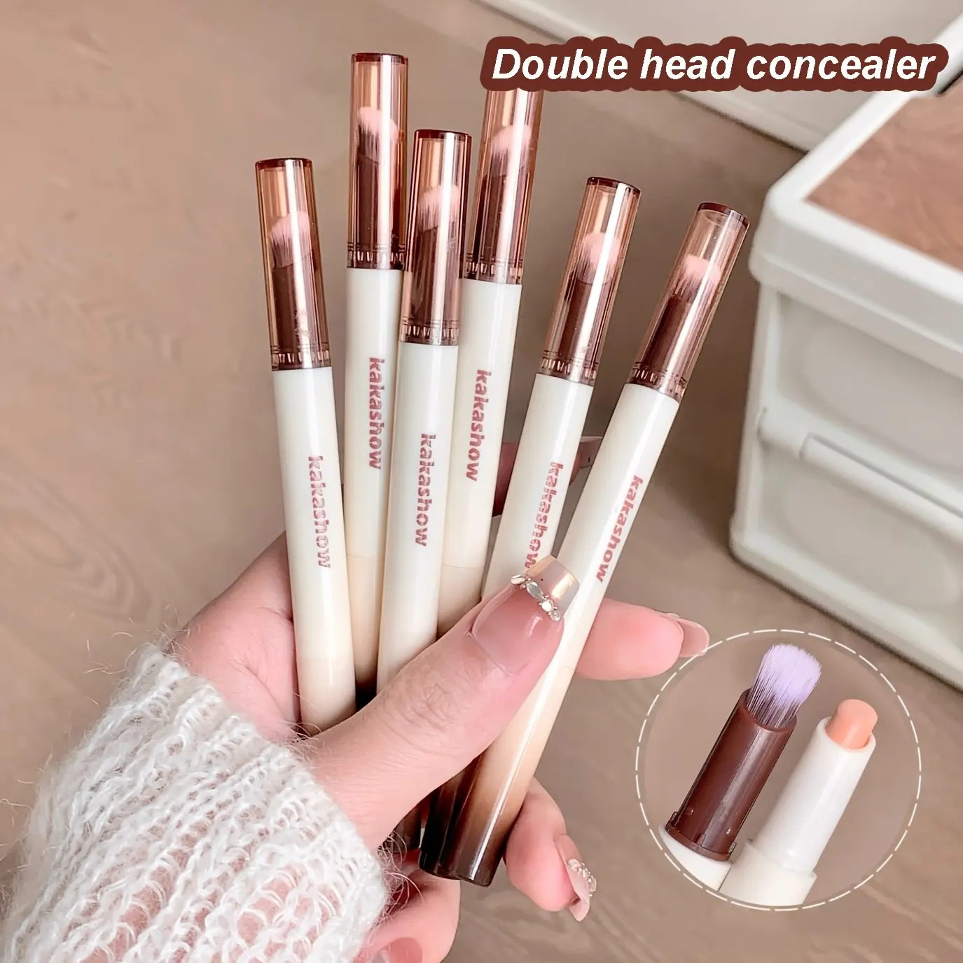 Double Head Concealer Pencil with Foundation Brush, Full Coverage Portable Cosmetic Makeup for All Skin Types